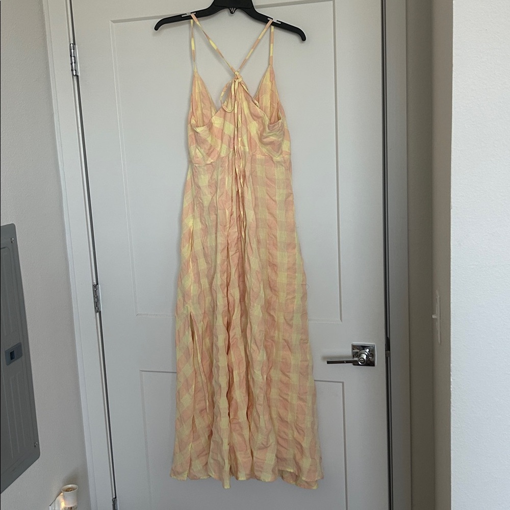 Free People Peach & Cream Tie-Front Button Midi Dress - Picture 12 of 15
